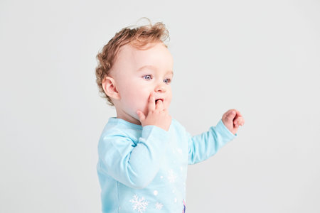 Portrait of a child emotion on a clean backgroundの写真素材