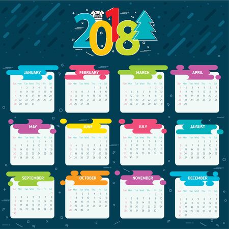 2018 calendar grid for a yearのイラスト素材