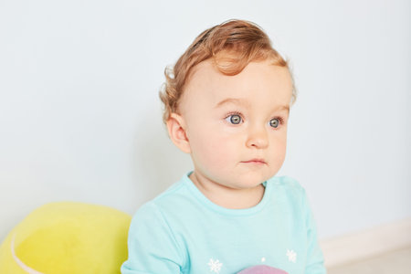 portrait of a little baby emotionsの写真素材