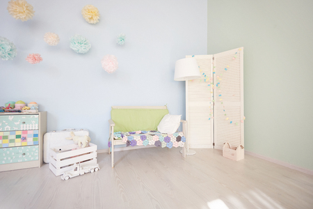 Interior of playing room. The interior is bright rooms for children. View allの写真素材