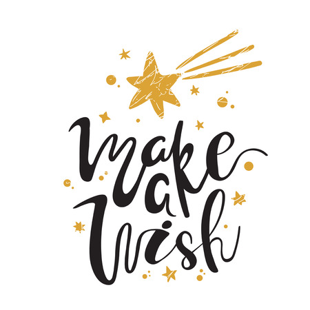 Make a Wish. Calligraphy. Handwritten brush lettering for greeting card, poster, invitation, banner.のイラスト素材