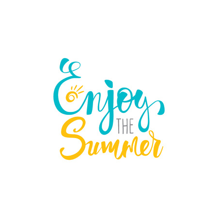 Enjoy the summer postcard. Ink illustration. Modern brush calligraphy. Isolated on white background.のイラスト素材