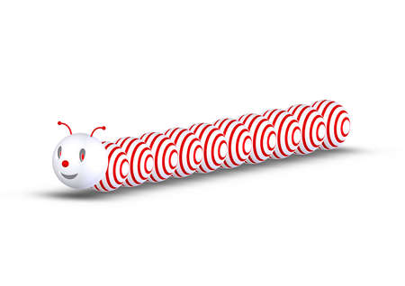 Red caterpillar on white backgroundの写真素材