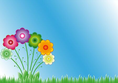 Vector colorful flowers on a blue backgroundのイラスト素材