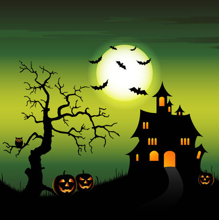 Halloween night backdrop with castle and pumpkins vector eps 10のイラスト素材