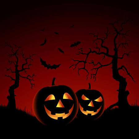 Halloween night red backdrop with pumpkins vector eps 10のイラスト素材