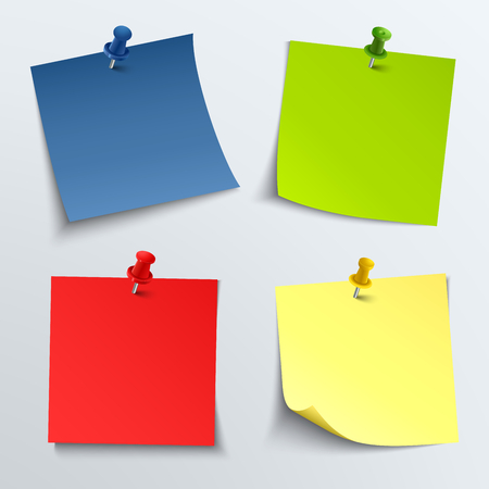 Note colored paper with push pins vector eps 10のイラスト素材