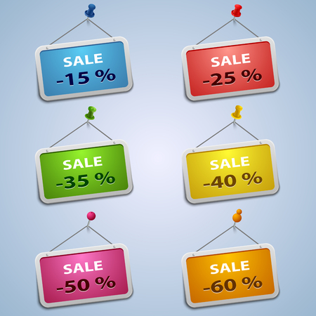 Colorful labels with pins sale discount template vector eps 10のイラスト素材