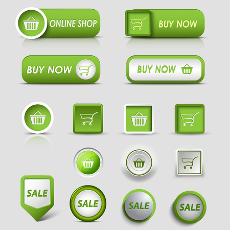 Collection web green buttons and pointers for shopping vector eps 10のイラスト素材