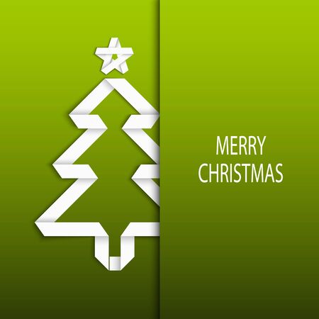 Christmas card with folded white paper tree on a green background vector eps 10のイラスト素材