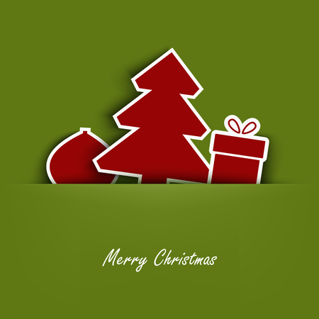 Christmas cards with pocket and tucked tree gift and ballsのイラスト素材