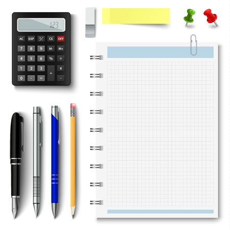 Collection of office supplies on a white background vector eps 10のイラスト素材