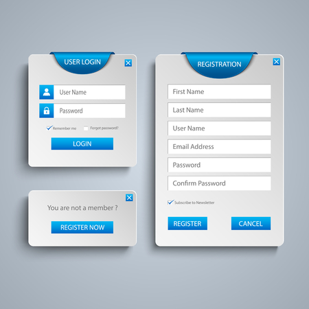 Collection login and register web screen with blue bookmark template vector eps 10のイラスト素材