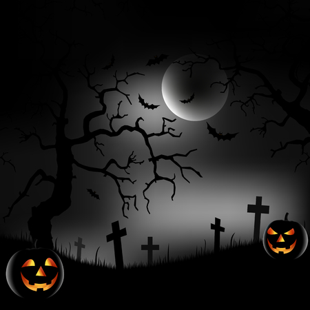 Halloween night with scary forest and grinning pumpkins vector eps 10のイラスト素材
