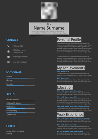 Professional atypical resume cv on dark background vector eps 10のイラスト素材
