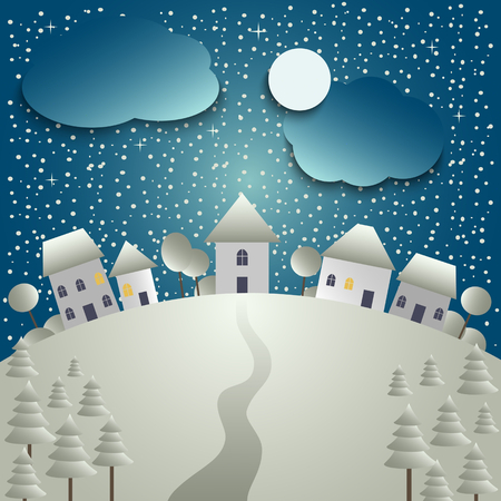 Christmas card with snowy village.のイラスト素材