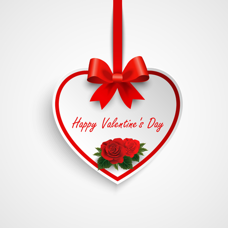 Valentine greeting card with heart and red ribbon roses vectorのイラスト素材