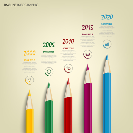Time line info graphic with colored pencils template vector illustration.のイラスト素材