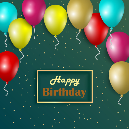 Birthday card with colorful balloons and gold frame vector eps 10のイラスト素材