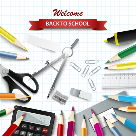Back to school background with aids on square paper vector eps 10のイラスト素材