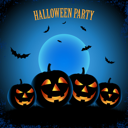 Halloween poster with pumpkins in blue design template vector eps 10のイラスト素材