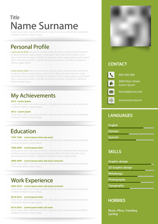 Professional personal resume cv in green design with effects vector eps 10のイラスト素材