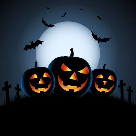 Halloween blue night poster with grinning pumpkins vector eps 10のイラスト素材