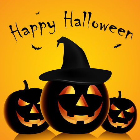 Halloween poster with grinning pumpkins and witch cap vector eps 10のイラスト素材