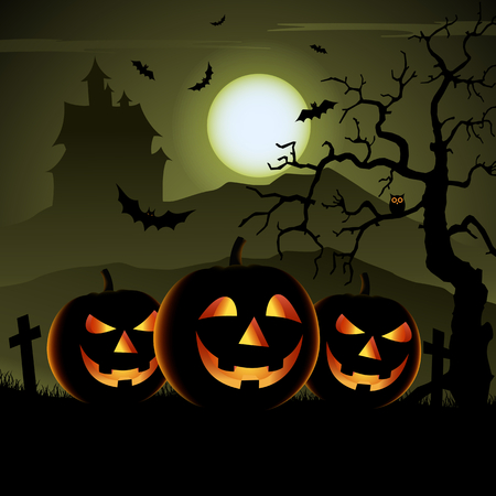 Ghostly Halloween poster with pumpkins and mysterious castle vector eps 10のイラスト素材
