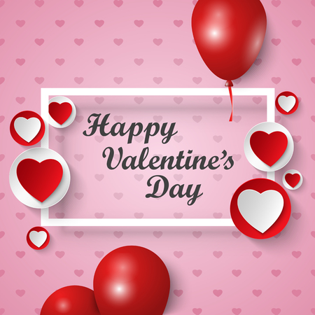 Valentine greeting card with frame hearts and balloons vector eps 10のイラスト素材