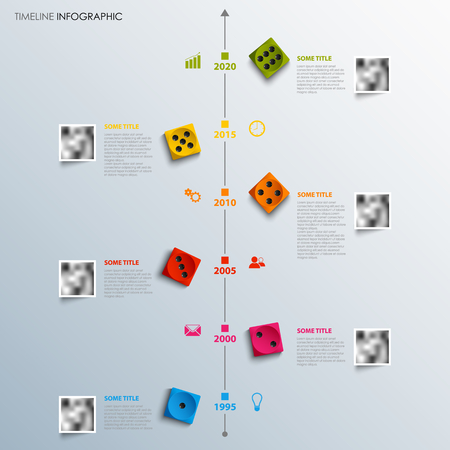 Time line info graphic with colored playing dice template vector eps 10のイラスト素材