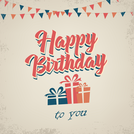 Birthday poster with gifts in retro style template vector eps 10のイラスト素材