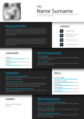 Professional personal resume cv in white black square design vector eps 10のイラスト素材