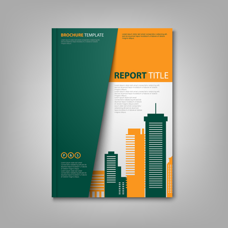 Brochures book or flyer with city in green orange design vector eps 10のイラスト素材