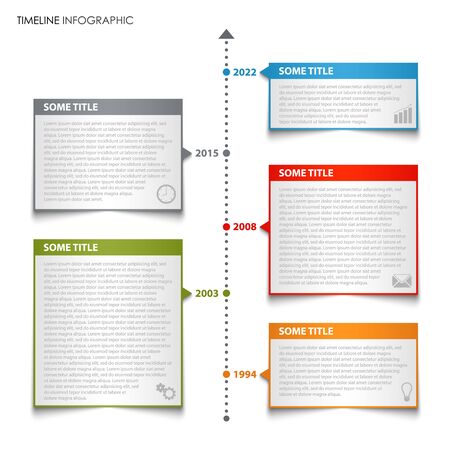 Time line info graphic with rectangular colorful design labelsのイラスト素材