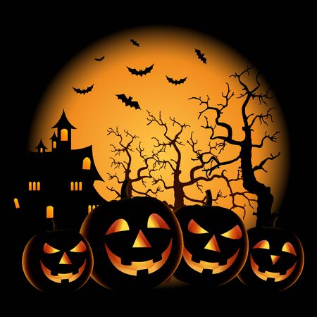 Ghostly Halloween poster with grinning pumpkins template vector eps 10のイラスト素材