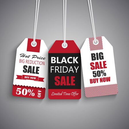 Black friday sale tags in red black white designのイラスト素材