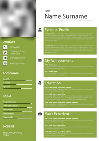 Professional personal resume cv in green white design vector eps 10のイラスト素材