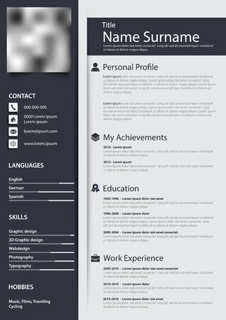 Professional personal resume cv with narrow stripes designのイラスト素材