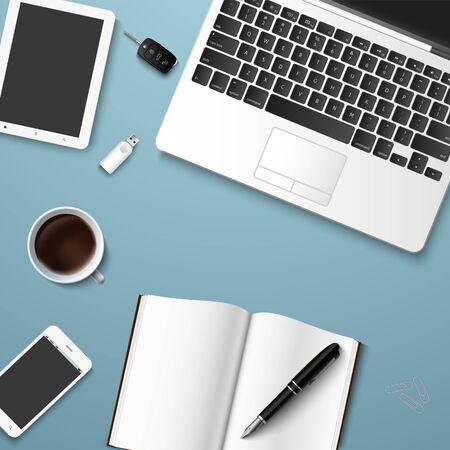 Creative business design workspace mock up with aidsのイラスト素材