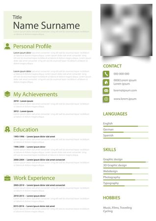 Professional personal resume cv with simple form in white green design vector eps 10のイラスト素材