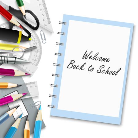 Back to school poster with supplies on white background vector eps 10のイラスト素材