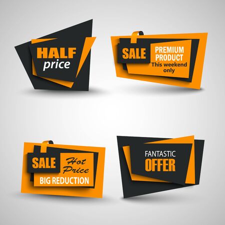 Collection sale pointers and labels elements in black orange design vector eps 10のイラスト素材
