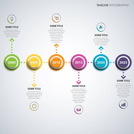 Time line info graphic with colored round pointers and arrows vector eps 10のイラスト素材