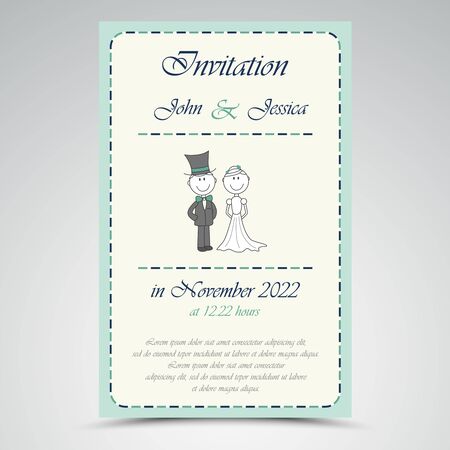 Wedding announcement with figures in blue designのイラスト素材