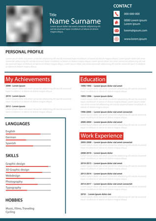 Professional personal resume cv with border in blue red design vectorのイラスト素材