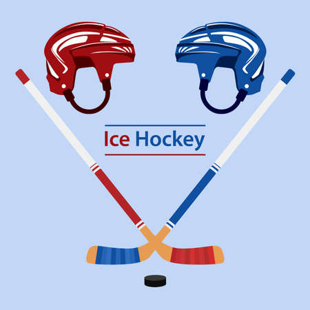 Ice hockey poster in flat design with puck helmet and stickのイラスト素材