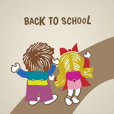 Back to school poster with boy and girl on the roadのイラスト素材
