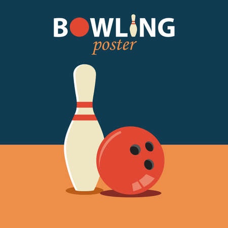 Bowling flat poster with ball and pin templateのイラスト素材