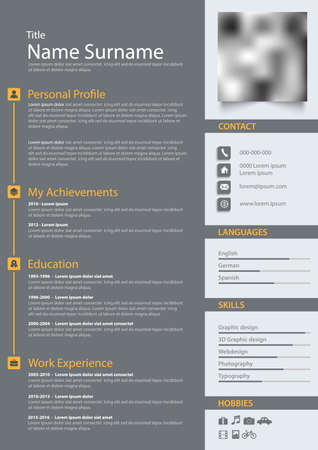 Professional personal resume cv in gray design with stripes template vector eps 10のイラスト素材